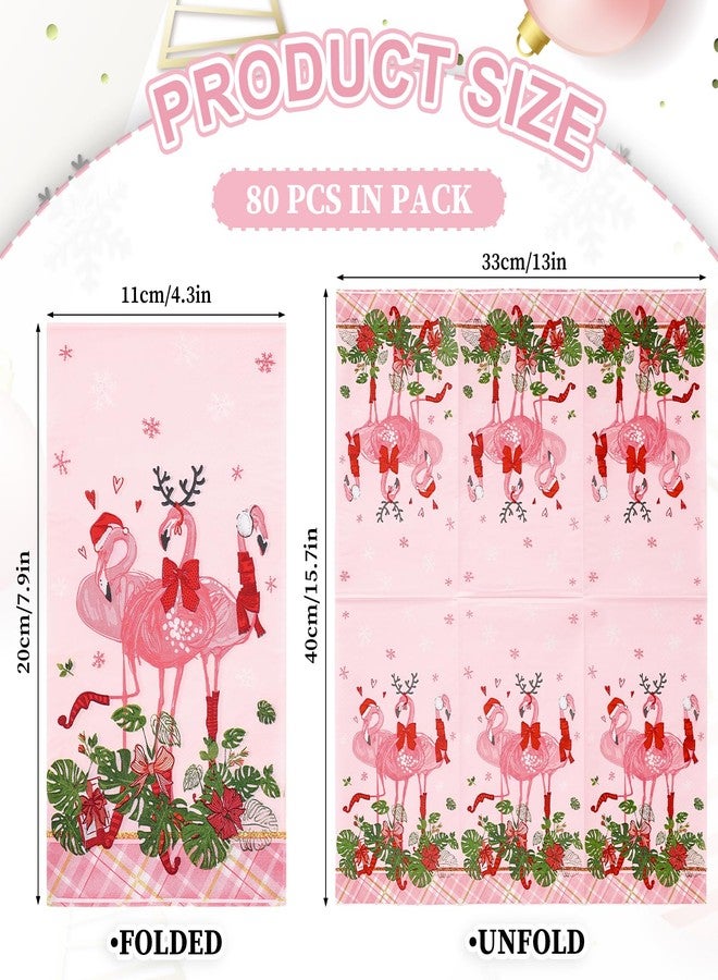 Whaline 80Pcs Christmas Guest Napkins Flamingo Xmas Paper Napkin Disposable Dinner Hand Towel Napkin for Home Kitchen Bathroom Powder Room Holiday Wedding Birthday - Image 2